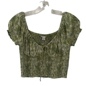 American Eagle Green & White Floral Print Crop Top New With Tags